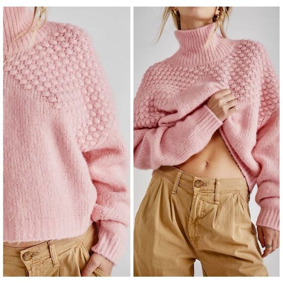Free People Sweaters - Free People Bradley Textured Cropped Pullover Sweater Bubblegum Pink Size Small